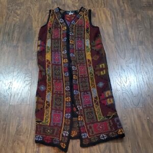 Peruvian Connection Burgundy Multi-Color Knit Maxi Vest